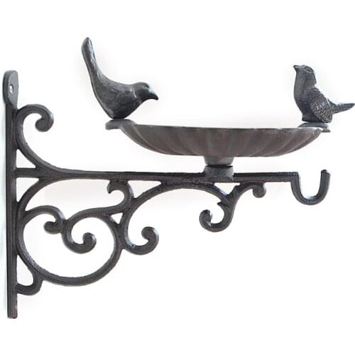 Bird Bath Cast Iron Bird Feeder with 2 Birds Decoration Frost Proof Wild Birds Water Bowl Wall Mount with Hook