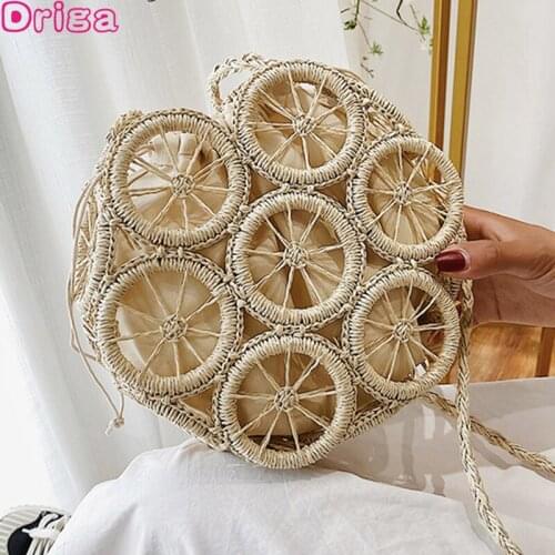 Driga Female Shoulder Crossbody Bags New Circle Hollow Paper Rope Handbags 2021 Fashion Casual Portable Straw Woven Beach Bags