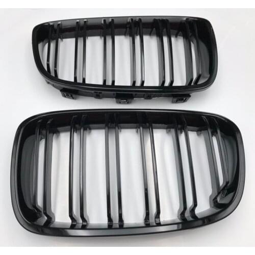 1 Pair Gloss Black Front Kidney Grill Double Line Grille for Bmw F20 F21 1 Series 2011-2014 Repair Part Grilles