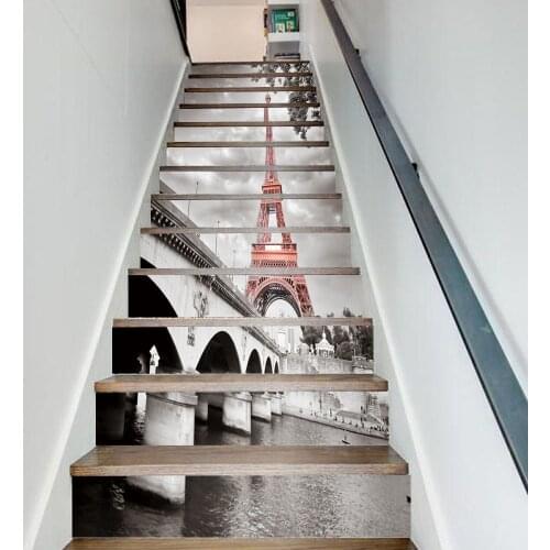 13 Pcs/Set City Tower Stairway Stickers 3D DIY Bridg Wall Sticker Stairs Decoration Step Self-adhesive Art Mural Decals Poster