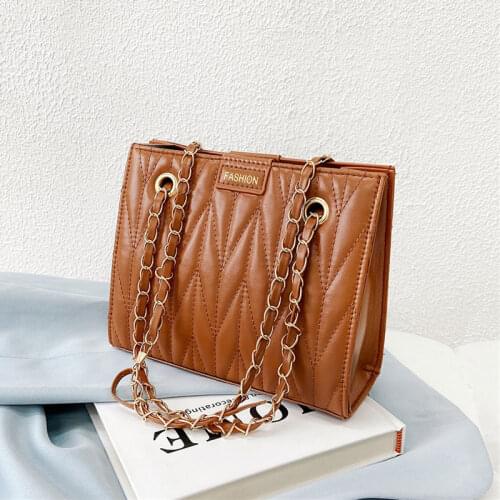 2021 New Fashion Trend Handbags For Women Simple Chain Pu Leather Shoulder Bag Casual Pleated Female Crossbody Bag Square Bag