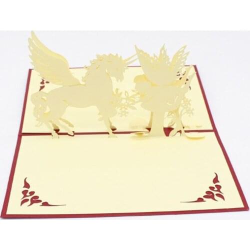 3D Laser Cut Handmade Horse and Angel Paper Invitation Greeting Cards PostCard Business Thanksgiving Creative Gift Souvenir