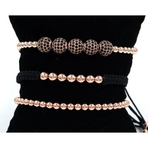 4mm 3PCS/Lot hjtj4 gold silver Copper cz zircon cubic zirconia elastic ball bead Punk Macrame Charm Buddha Yoga Bracelet Bangles
