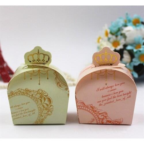 50pcs/lot Mini Beautiful Light Green Crown Wedding Candy Box Cute Creative Pink Sweet Flower Crown Candy Gift Box Party Supplies