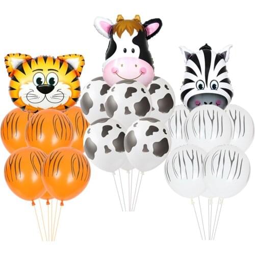 7pcs tiger zebra cow animal head latex helium balloon birthday party decoration kids forest theme party decoration ball globos