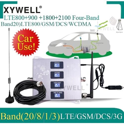 Car Use Band20)4G LTE 800/900/1800/2100mhz Four-Band Cellular Amplifier GSM Mobile Signal Booster 2G 3G 4G LTE Cellular Repeater