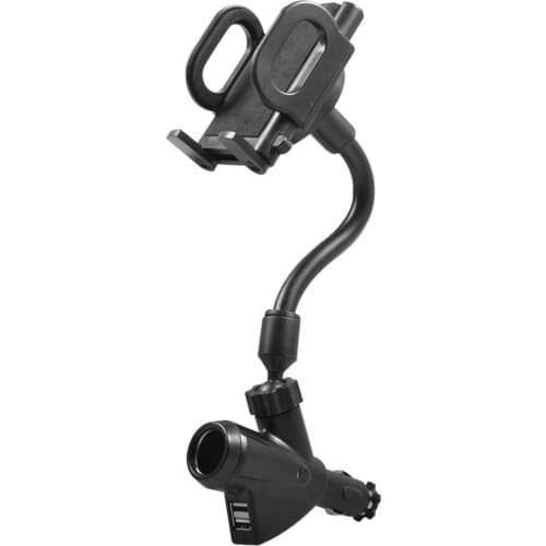 Car Universal Phone Holder Stand with Dual USB Car Charger Cigarette Lighter Power Adapter JR Deals