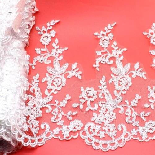 White Embroidered Lace For Bridal Dress Embroidery Lace Fabrics Diy Wedding Trims Appliques Sashes Scalloped 26cm