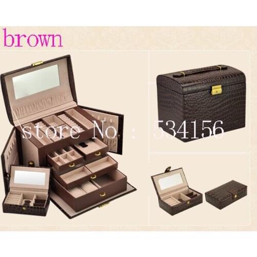 Free shipping luxury leather PU brown gift boxes jewelry box,earrings necklace pendant jewelry display shelf packing gift box