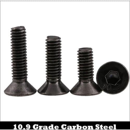 M4/M5*6/8/10/12/16mm 10.9 Grade Bolt Black Nickel Plated Carbon Steel Flat Countersunk Head Hexagonal Socket Machine Screw
