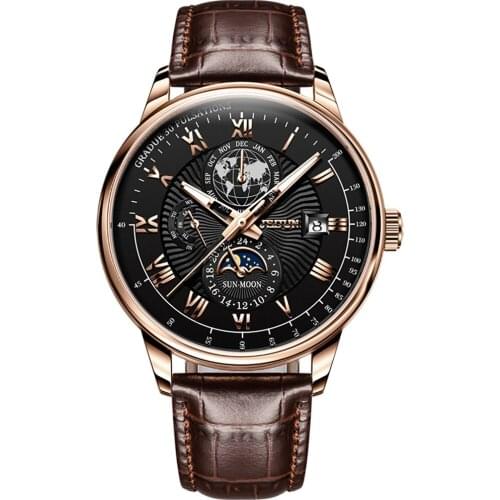 Top Brand Luxury Automatic Watch Men Mechanical Wristwatch Fashion Leather Strap Coated Glass Mens Sport Watch Relogio Masculino
