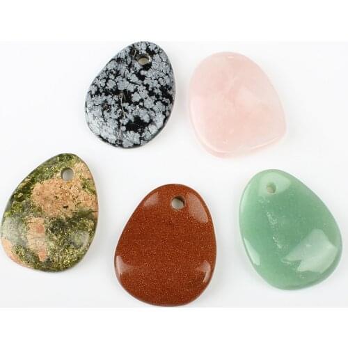 5pcs / bag natural stone 32 * 40 * 8mm colored oval pendant jewelry making DIY necklace bracelet earrings jewelry accessories