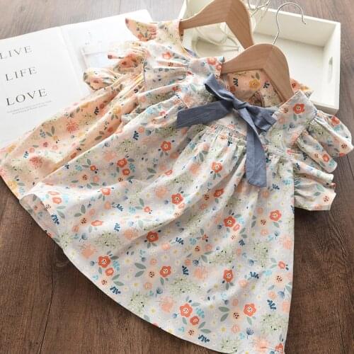 Menoea Children Bohemian Dress 2020 Summer Girls Floral Pattern Bow Design Clothes Party Dresses Kids girls Princess Dress 2-6Y