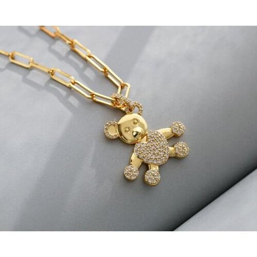 HECHENG,Charm Hollow Cubic Zircon Bear Chain Necklaces For Women Gold Color Animal Necklace Jewelry Gift