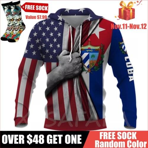 Cuba USA Beautiful Place Skull Country Map Flag 3D All Printed Hoodie Man Women Harajuku Zipper Pullover Sweatshirt Jacket