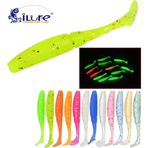 ILure 15 Pcs/lot Fishing Lure 50mm 1g Luminous Paddle Tail Soaking Maw Glow T Lure Jig Head Soft Bait Carp Lures Bass Crankbait