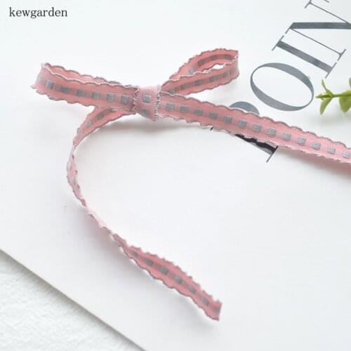 Kewgarden DIY Hairpins Bowknot Satin Ribbon 9mm 3/8" Plaid Yarn-dyed Ribbons Handmade Tape Packing Webbing 15 Meters