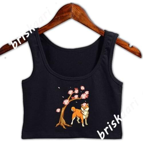 Shiba Inu Dog Japanese Cherry Blossom Sakura Crop Top Fitness Natural Tank Top Homme Crew Neck Custom For Girls Vest