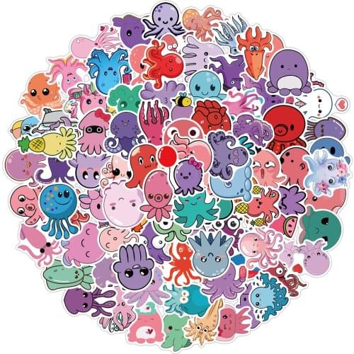 10/30/50/100pcs Cute Octopus Stickers Kawaii Cartoon Animal Decals Kids Toy DIY Waterproof Laptop Skateboard Phone Car Sticker