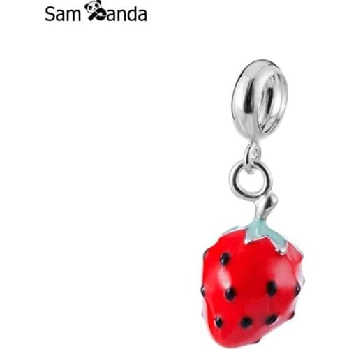 Real 100% 925 Sterling Silver Beads Charm Strawberry Fruit Pendant Charms Enamel Fit Pandora Bracelets Women Diy Jewelry Making
