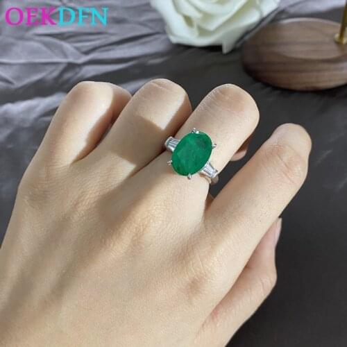 OEKDFN S925 Sterling Silver Ring For Women Oval Emerald Gemstone Wedding Engagement Jewelry Women Rings Girls Anniversary Gift