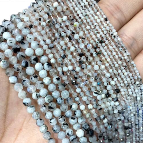 Wholesale Natural Stone Faceted Black White Moonstone Round Gem Beads For Jewelry Making DIY Bracelet Necklace 2MM 3MM 4MM