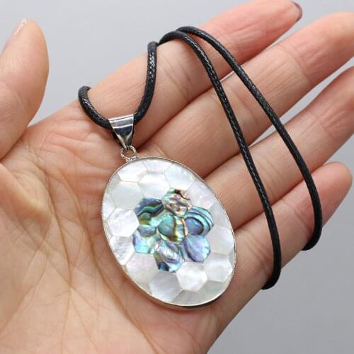 Natural Shell Necklace With Egg-Shaped Pendant Leather Cord 2MM Charms For Elegant Women Love Romantic Gift