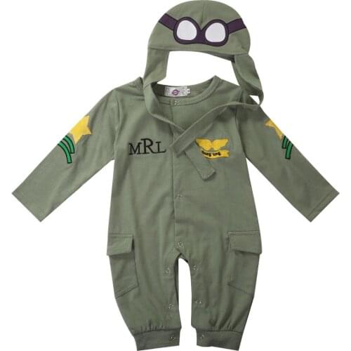 Pudcoco Newborn Toddler Baby Boy Clothes Long Sleeve Jumpsuit Rompers+Hat Cap Playsuit Casual Kids Outfits Green Clothing Set