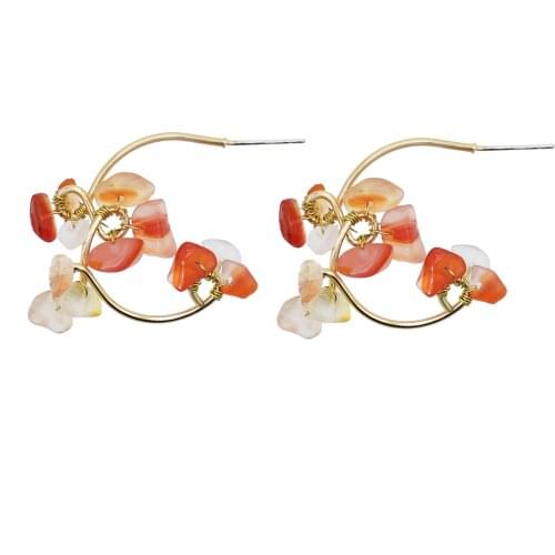 Romantic Orange Purple White Stone Hoop Earrings for Women Girl Handmade Jewelry Gold Metal Earring Party Birthday Gift