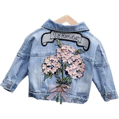 Spring Girls Jacket Children Cartoon Coat Denim Jacket For Girls Kids Fashion Embroidery Jean Jacket Girls Denim Outwear Clothes