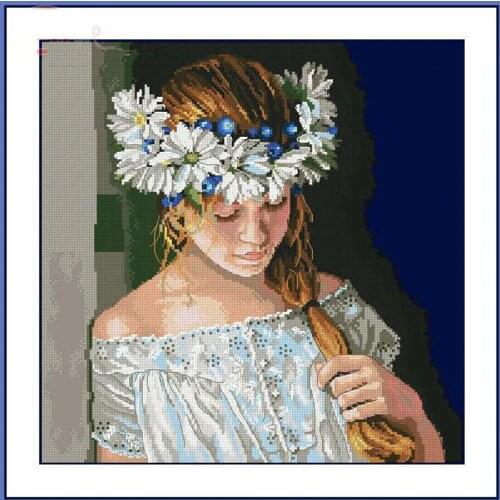 Top Quality Christmas Counted Cross Stitch Kit Innocence Woman Lady Girl and Daisy Flower dim 35322 70-35322