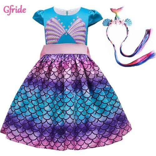 Girls Mermaid Cosplay Costume With Headband For Kids Make up Party Clothing Halloween Dress up Outfit childrens Mermaid Dress