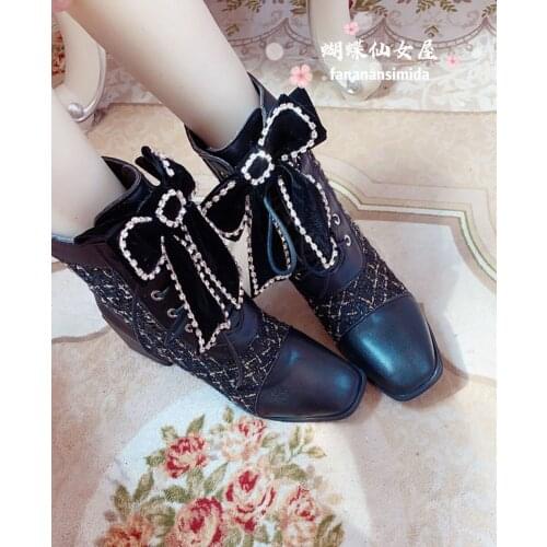 Womens Rhinestones Crystal Butterfly Big Bowknot Round Toe Ankle Boots Block High Heels Plaid Check Girls Shoes Lace Up New 2021