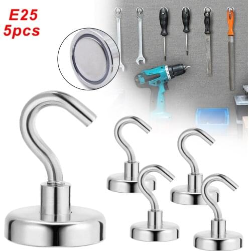 45 Pounds Strong Magnetic Hook Used at Home / NdFeB + Stainless Steel Material Silver Magnetic Hook