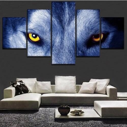 5 Pieces Fierce Wolf Eyes Pictures Wall Art Animals Poster Home Decorative Modular Framework Modern Canvas HD Printed Paintings