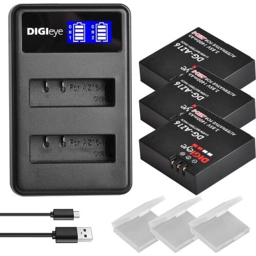 3Pcs AZ16-1 Batteries + LCD USB Dual Charger for Xiaomi Yi 4K / Yi 4K+ / Yi Lite / YI 360 VR Action Camera