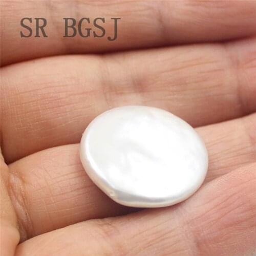 Free Shipping 1 Piece 18-22mm AAA Natural White Coin Button Shape Freshwater Big Pearl Bead No Hole