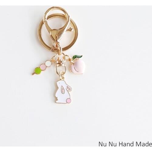 Handmade DIY Oil Dripping Bunny Cute Fruit Peach Keychain Bag Pendant Jewelry Accessories Alloy Car Key Chains Couple Gift