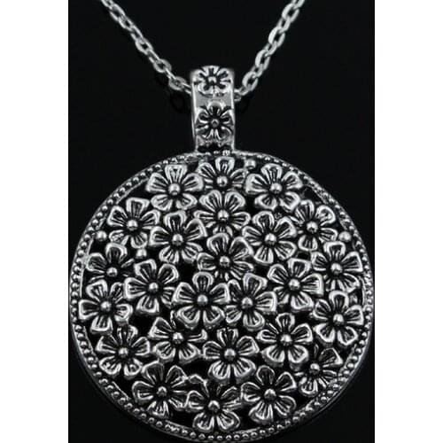 New Fashion Flower Covered Disc Pendants Round Cross Chain Short Long Mens Womens Silver Color Necklace Jewelry Gift