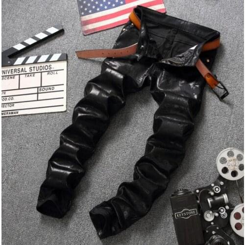 Cheap jeans men biker jeans men Printing personality oil trousers male denim pants masculino motorcycle fashion designer