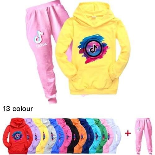 TIK TOK Kids Hot Hoodies Pants Suit for Teens Boys Girls Children Cartoon Anime Sweatshirt Suit Kids Autumn New Clothes