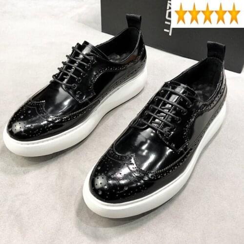 Men Wing Tip Brogue British 2021 Thick Platform Lace Up Business Man Casual Dress High Quality Genuine Leather Shoes