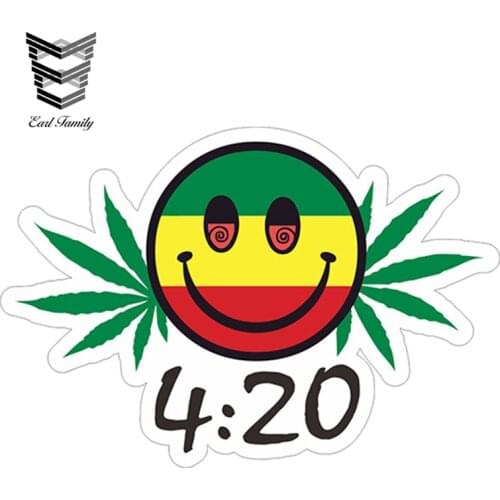 EARLFAMILY 13cm x 8.9cm Car Styling 420 Smiling Face Vinyl Sticker Weed Leaf Leaves Decal Bumper Truck Waterproof Car Stickers