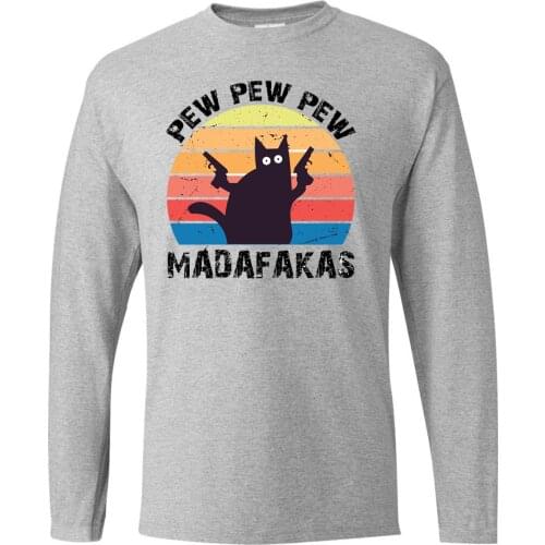 Cat Pew Madafakas Tshirts Round Neck Tops Long Sleeve Tee Brand T-Shirts Mans Tshirt Camiseta Streetwear Karate Kid T Shirt