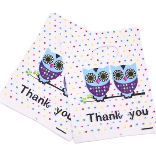 New Design Wholesale 100pcs/lot 15*20cm Owl Wedding Favors and Gifts Packaging Bags Medium Plastic Shopping Bags