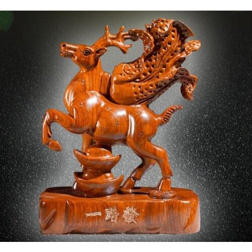 Chrysanthemum pear Carve animal wood carving Elk cabbage furnishings home bogu frame porch decoration solid Deer cabbage crafts