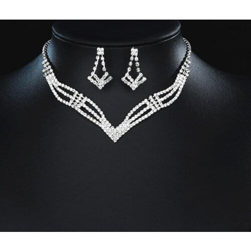 Fashion Full Diamond Never Fade Silver Color Necklace Earring Set for Bridal Womens Wedding Dress Various Shiny Accessories