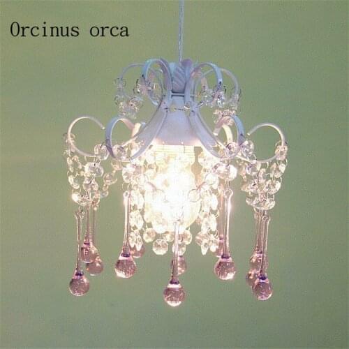 Korean blue pink creative crystal chandelier bedroom aisle restaurant European style simple personality three Chandelier