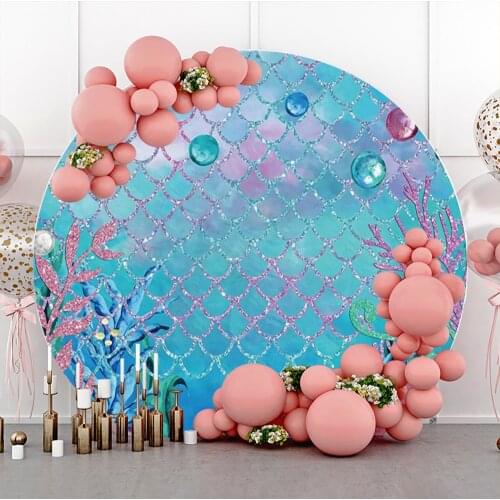 Laeacco Round Mermaid Princess Backdrop Photography Baby Shower Birthday Party Customized Round Photo Background Photo Studio