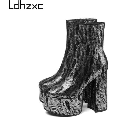 LDHZXC Retro Microfiber Leather Women Warm Boots Autumn Winter Zipper Platform High Heels Pumps Office Lady Wedding Shoes Woman